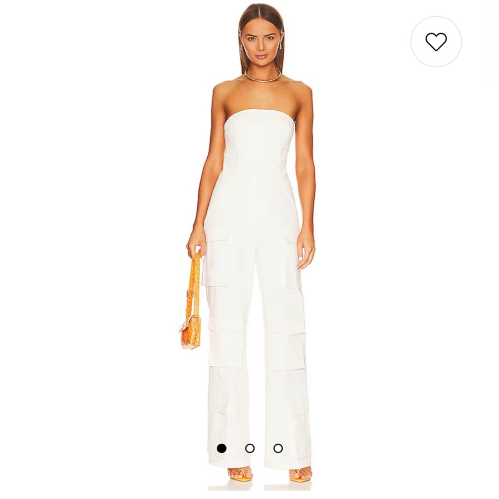 New Selmacilek Strapless Pocket Detailed Canvas Cargo Jumpsuit in Ecru, Size XS